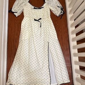 For Love & Lemons Eden Dress White Heart Print Puff Sleeve Smocked Midi medium
